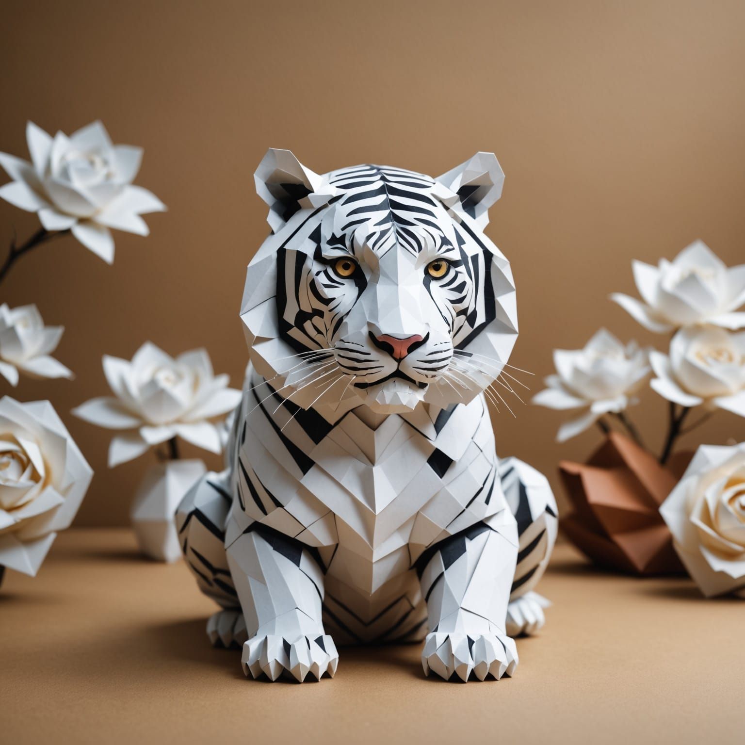 Majestic White Tiger Origami Papercraft