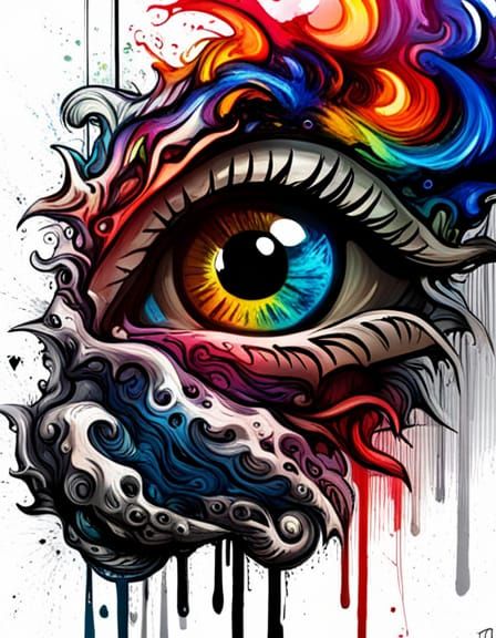 Polychromatic Dragon Eye in Graffiti Art Style