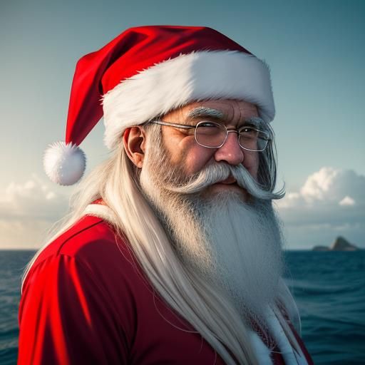 Santa Claus and Bikini Girl on Yacht: Hyperrealistic