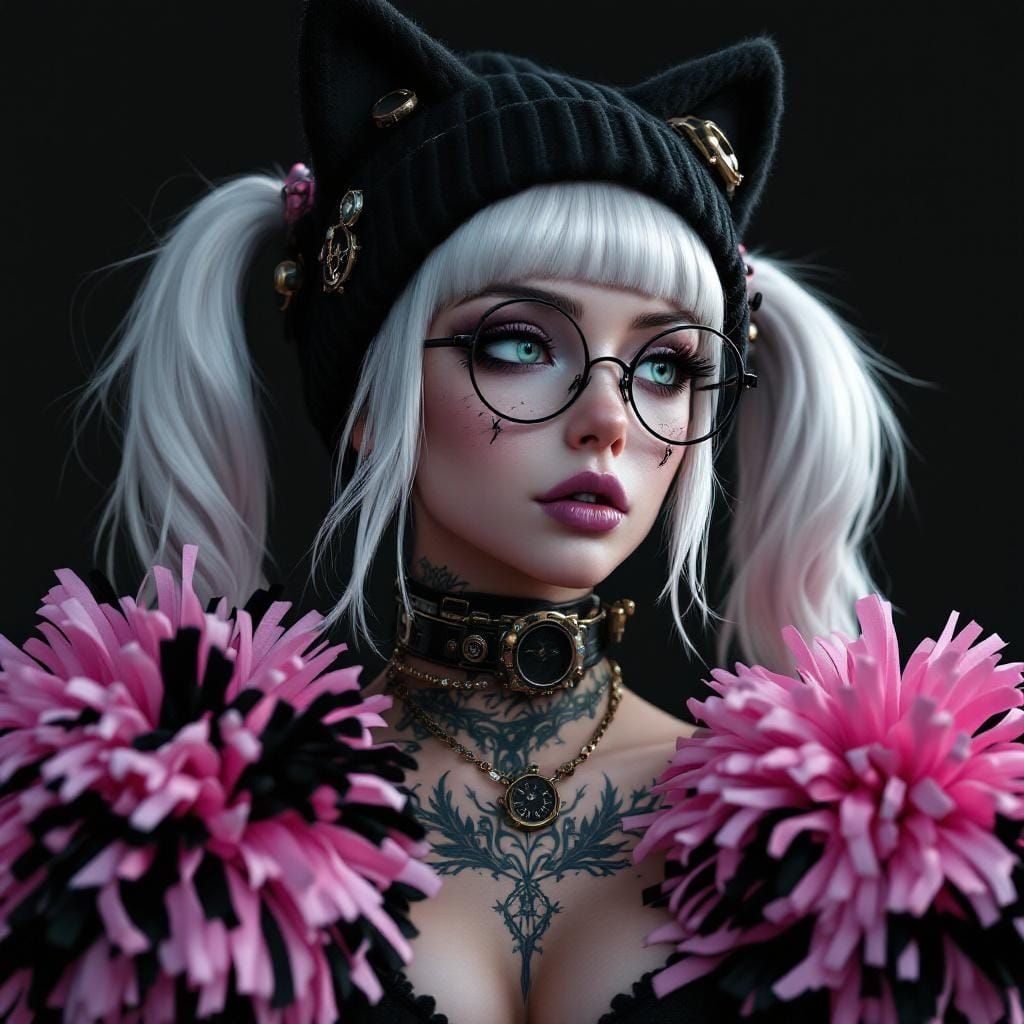 Goth-Punk Cheerleader with Tattoos in Digital Art