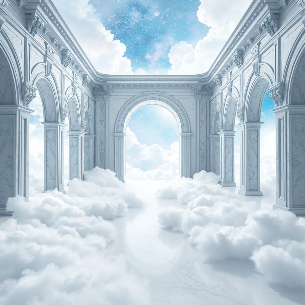 Ethereal Castle Interior with Cosmic Cloud Sky