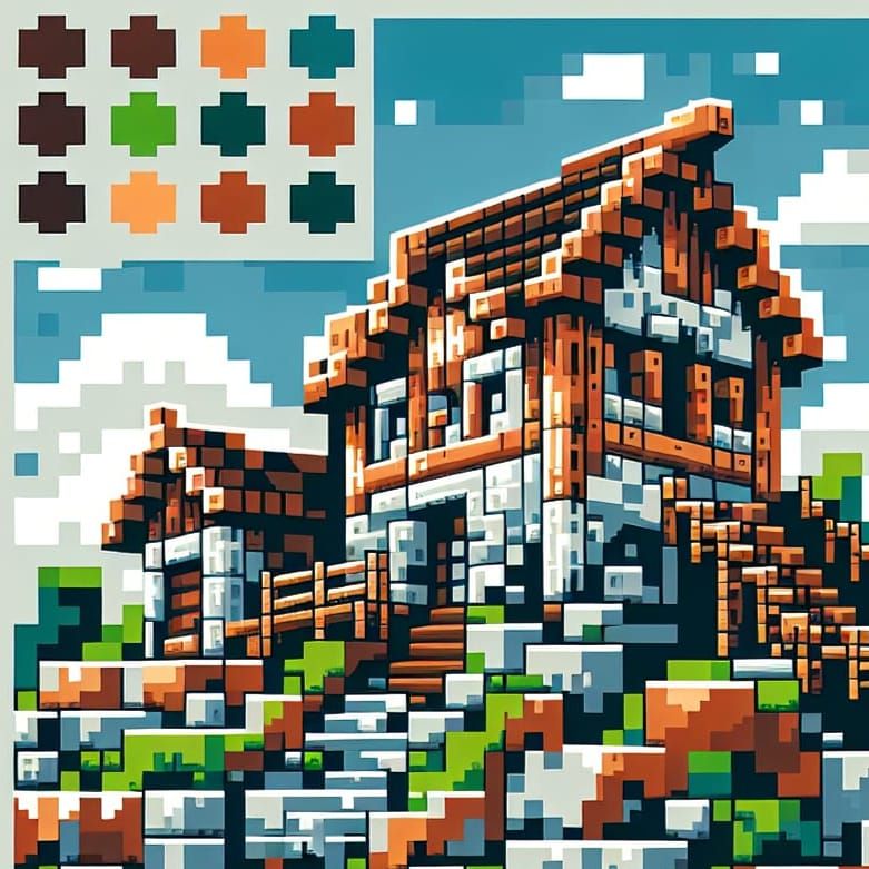 minecraft house made of cobblestone cubes, 8-bit pixelated computer art, retro, video game
