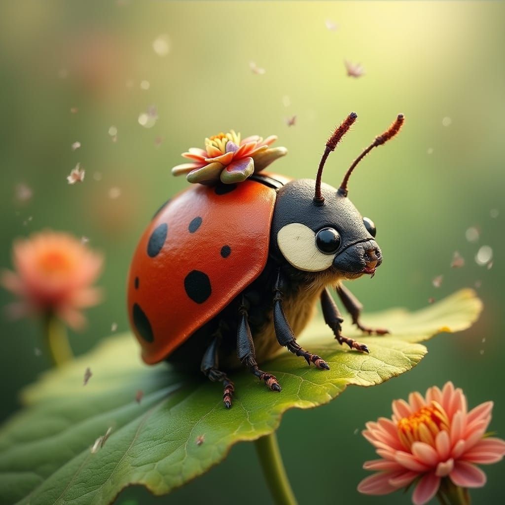 Ladybug's Floral Adventure: Whimsical Art