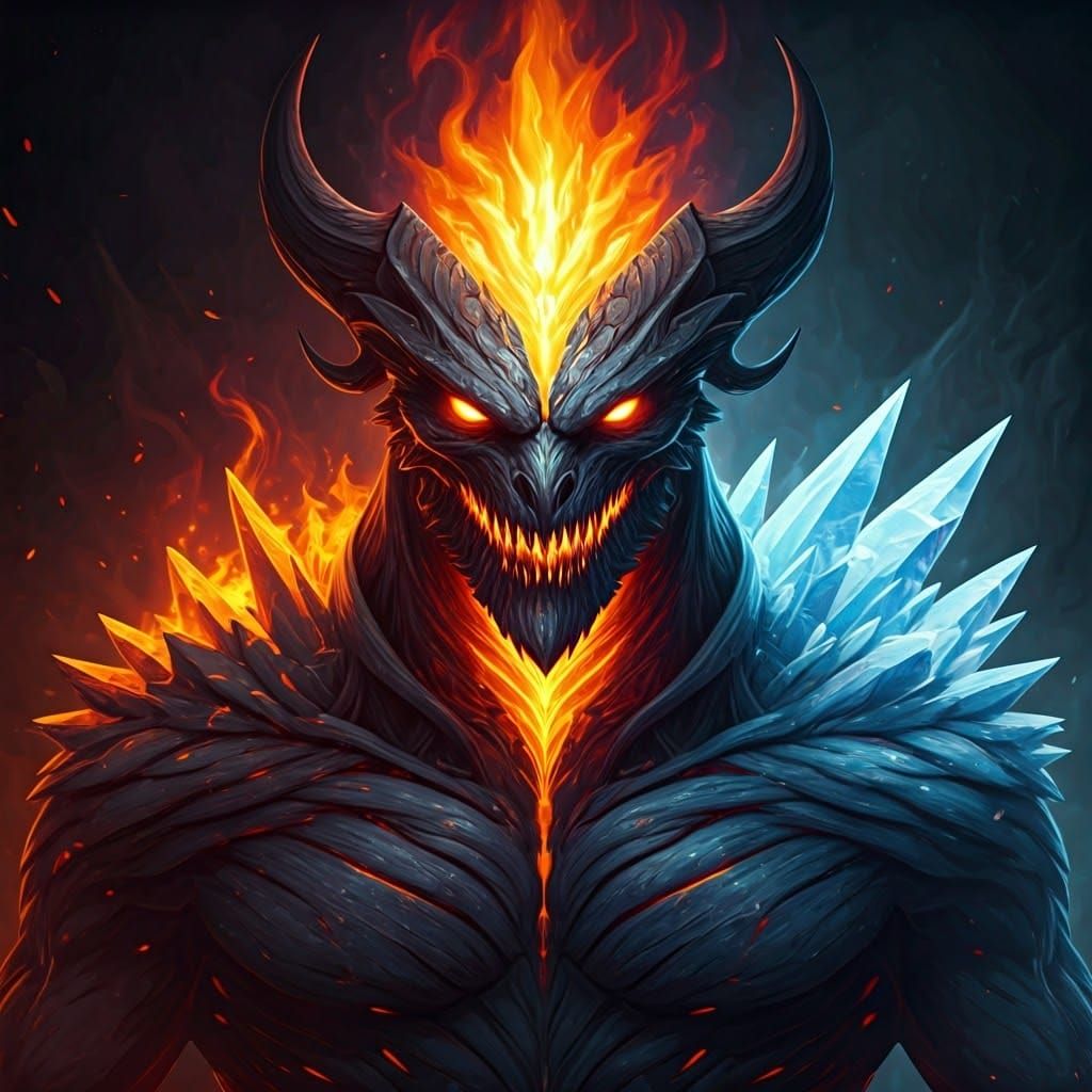 Fire and Ice Hybrid Creature in Detailed Matte Painting
