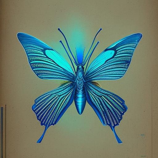 Steampunk Butterfly Schematic Diagram in Liquid Oil