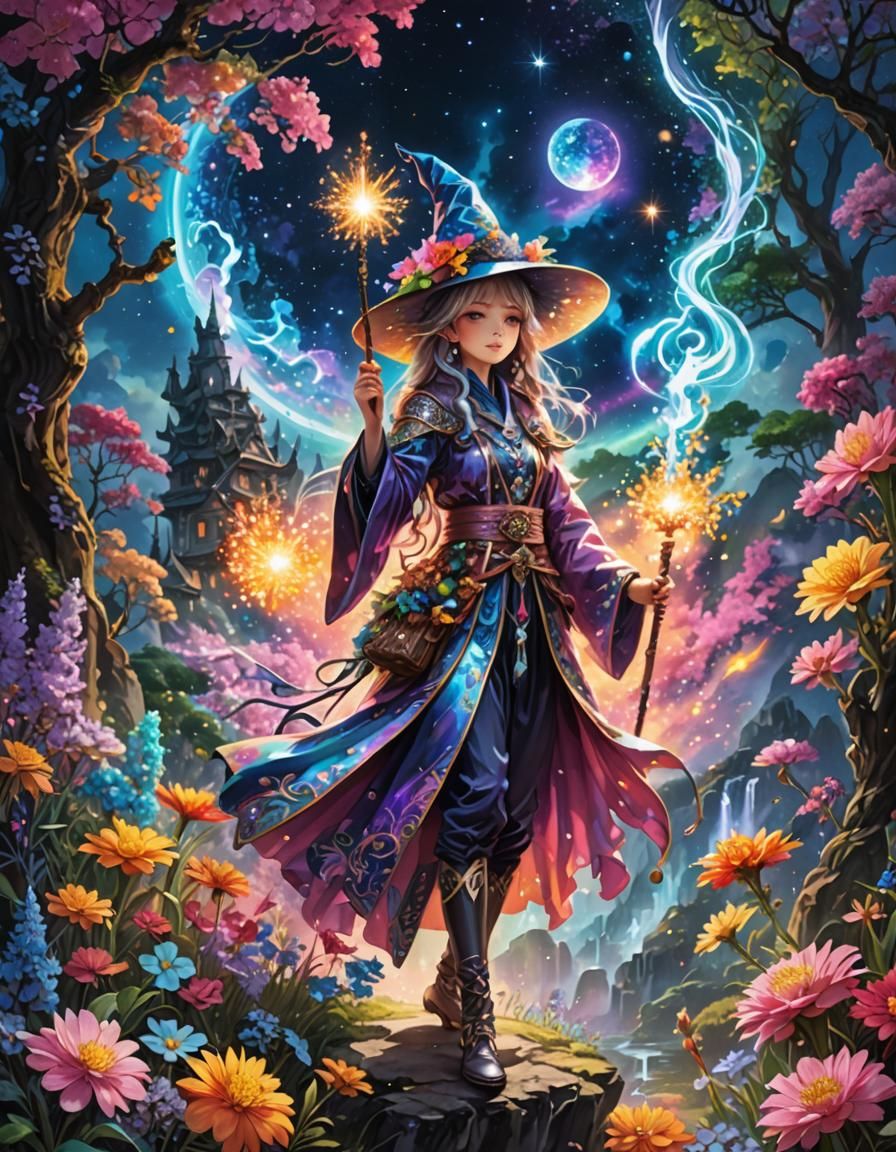 Ancient Female Wizard Casting Spell as Anime Key Visual