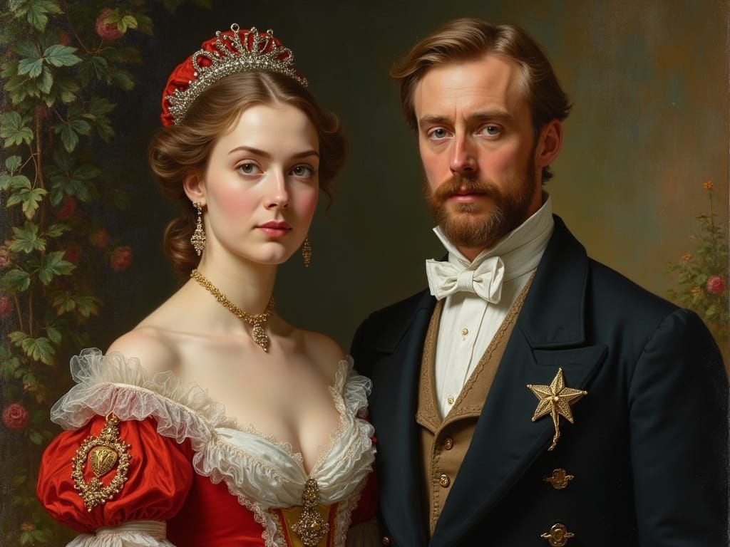 Elegant Victorian Elite in Formal Garden Portrait