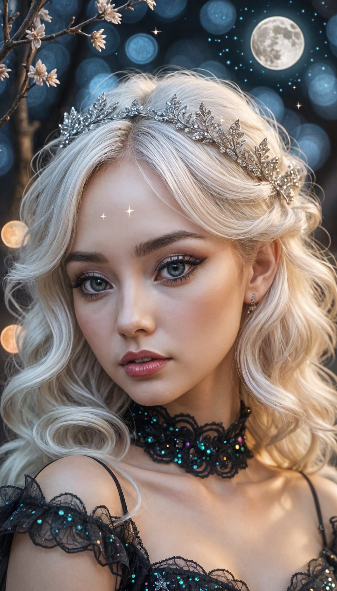 Pinup Princess in Sparkling Nighttime Elegance