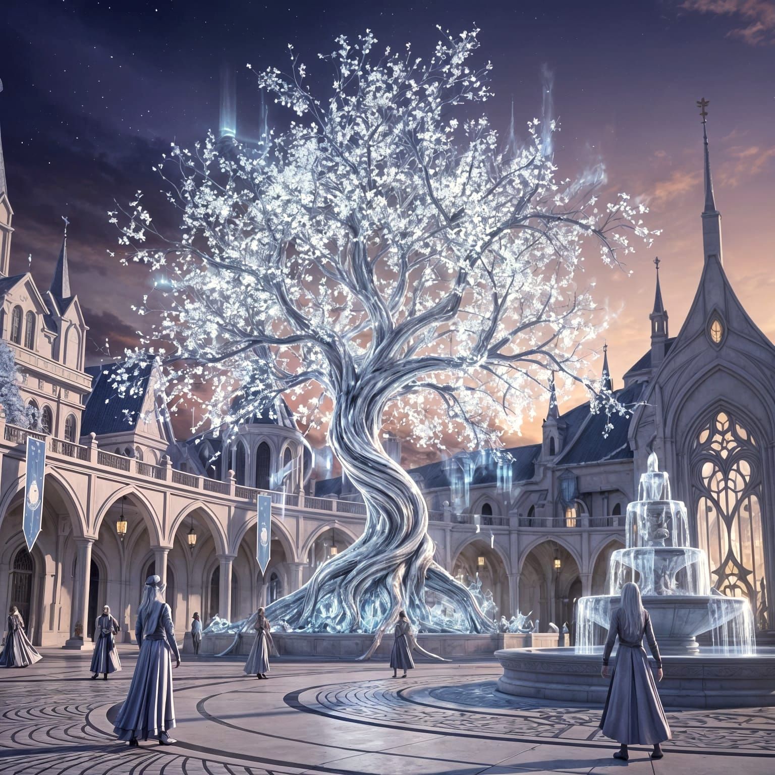 Glowing Silver Tree in Elven City Square