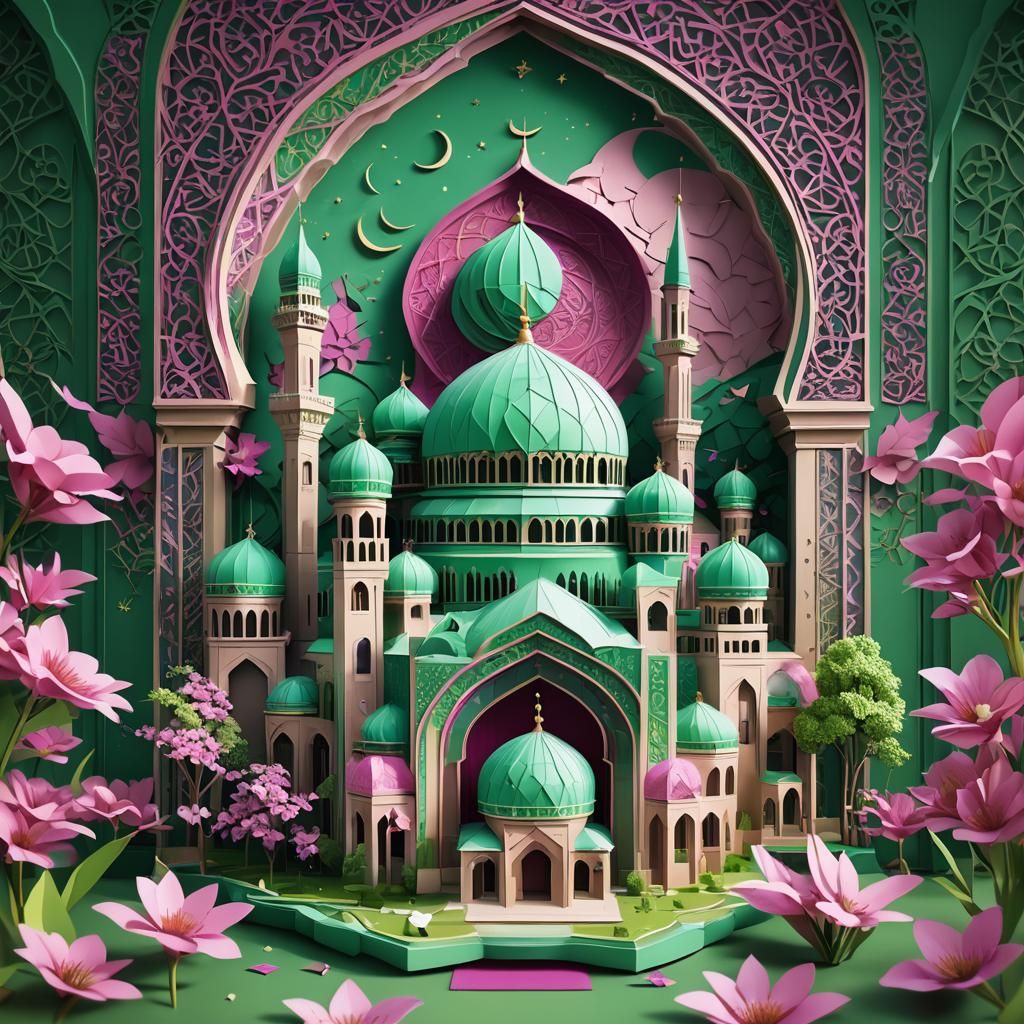 Eid Al-Fitri Masjid Card in 3D Anime Art