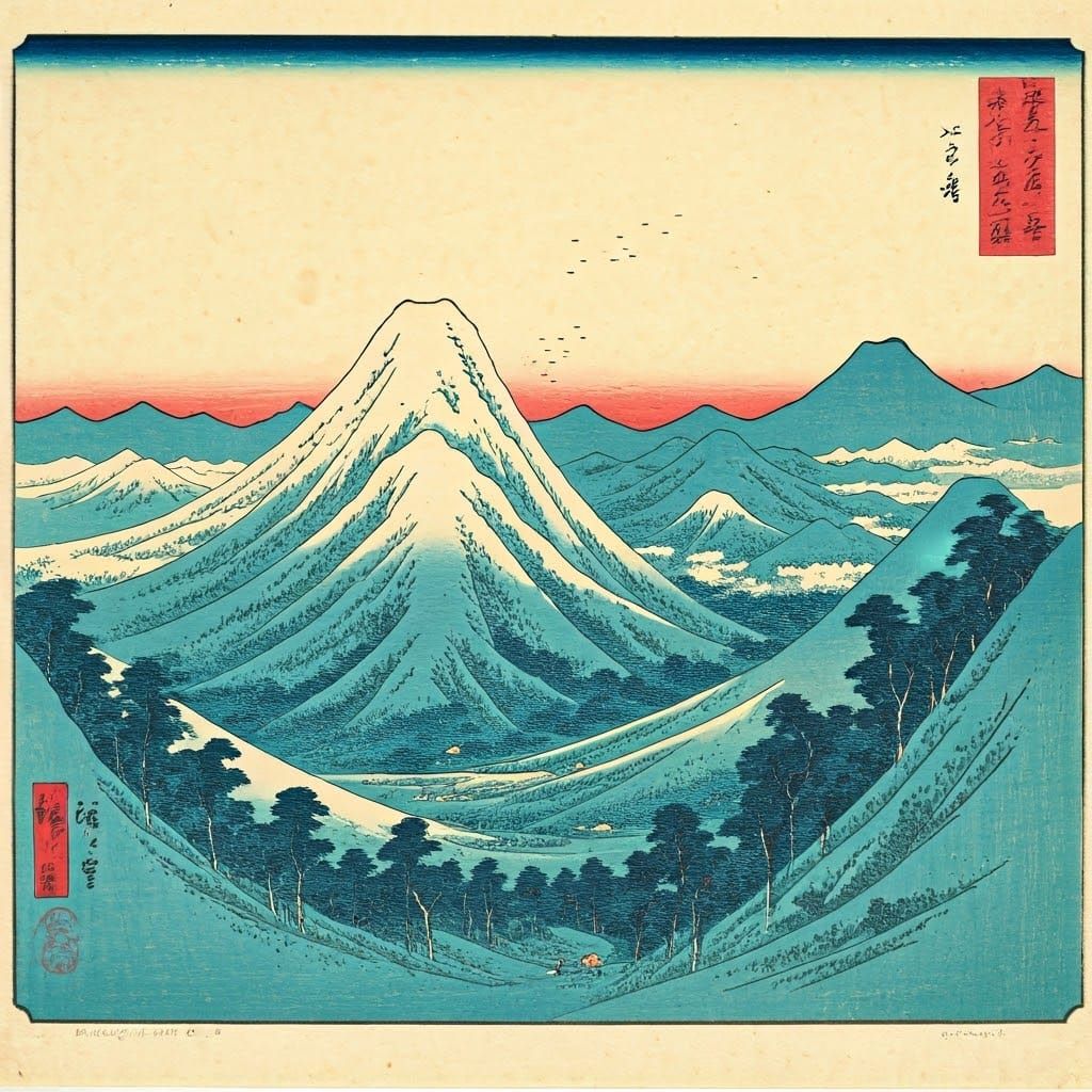 Utsu Mountain: Ukiyo-e Woodblock Print