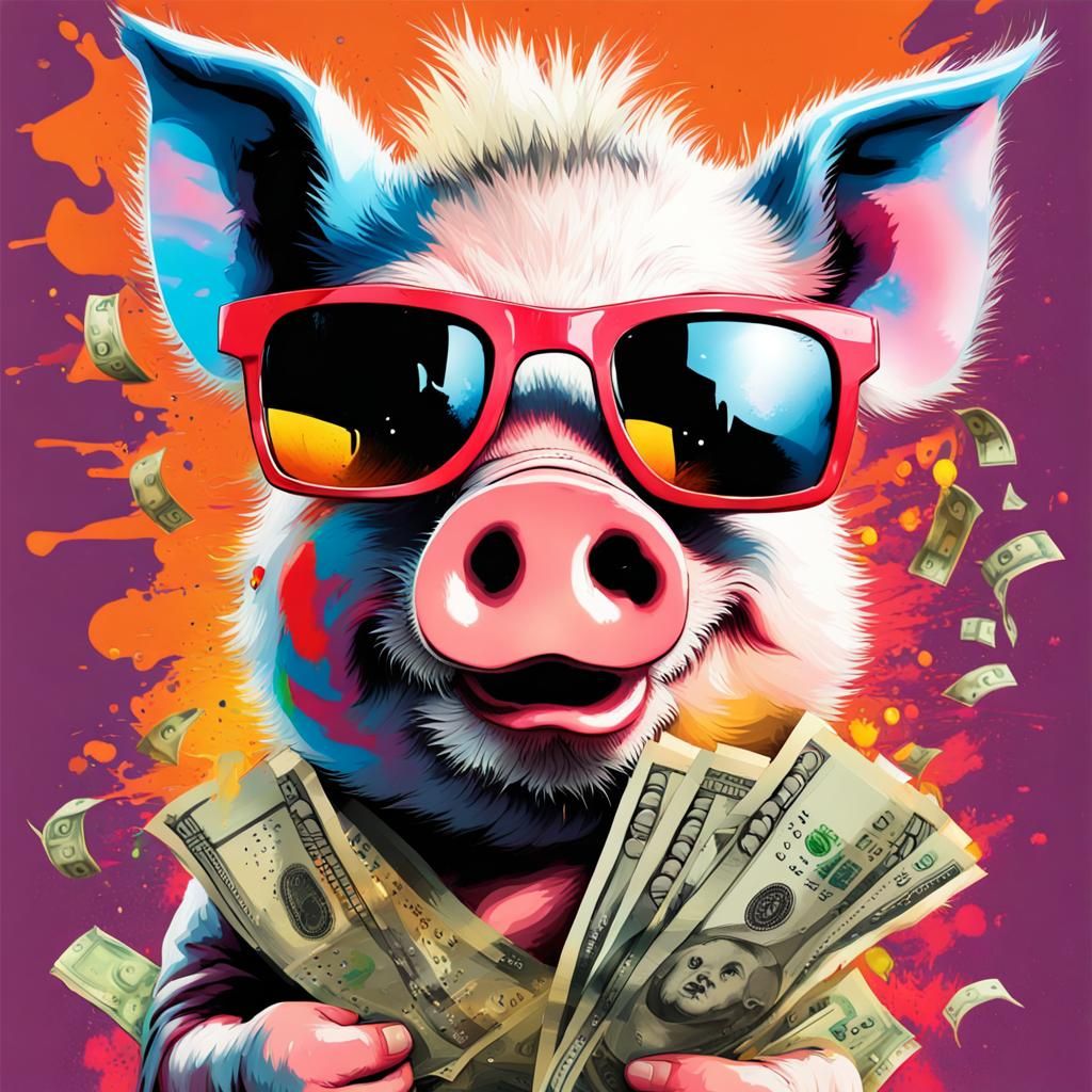 Baby Pig with Mohawk in Graffiti Art