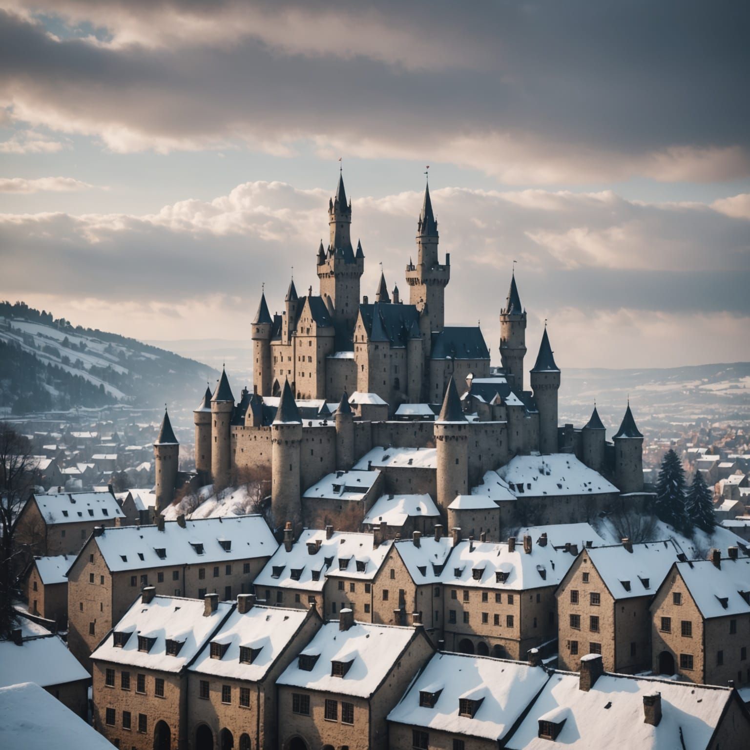 Medieval Castle in Winter Wonderland