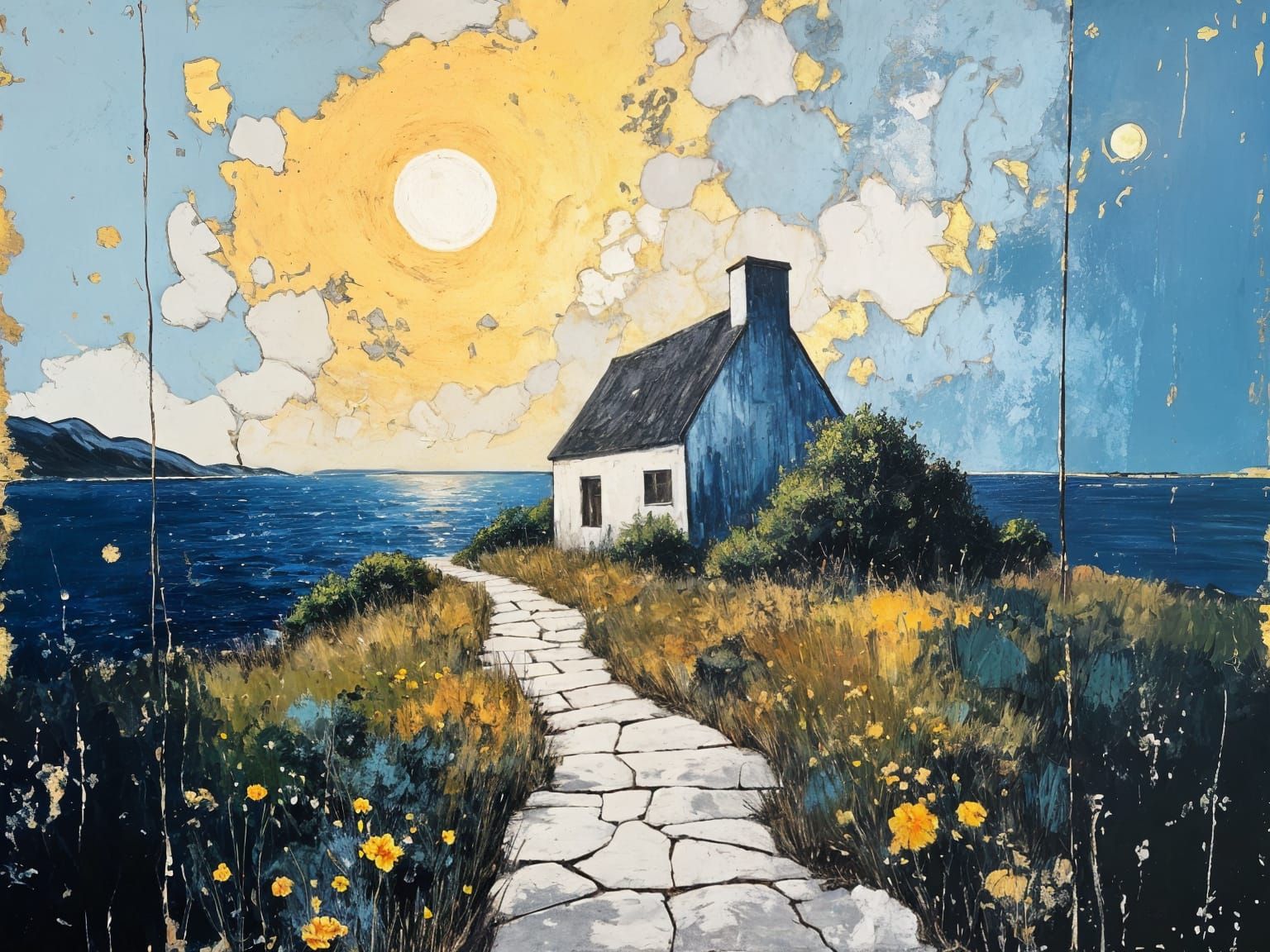 Impressionist Irish Cottage Under Moonlight