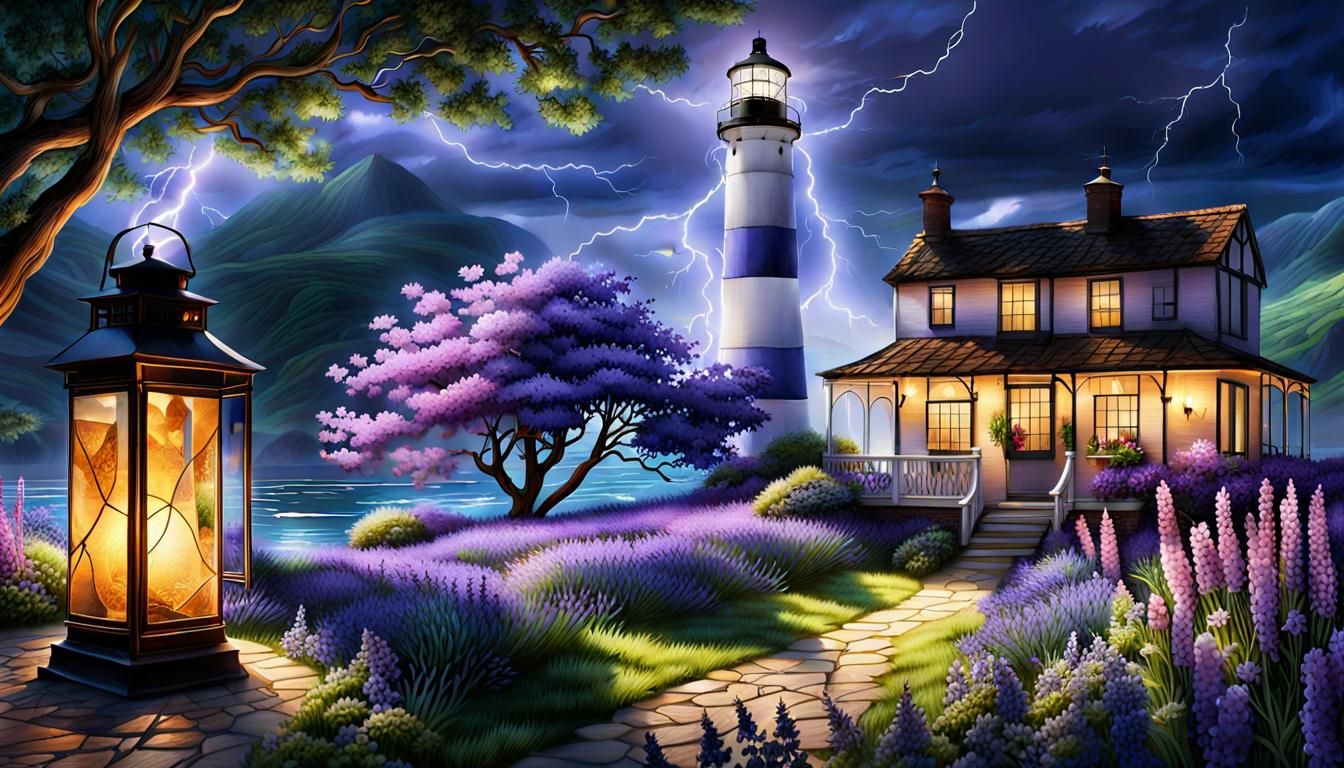 Lighthouse and Lightning: A Luxurious Landscape