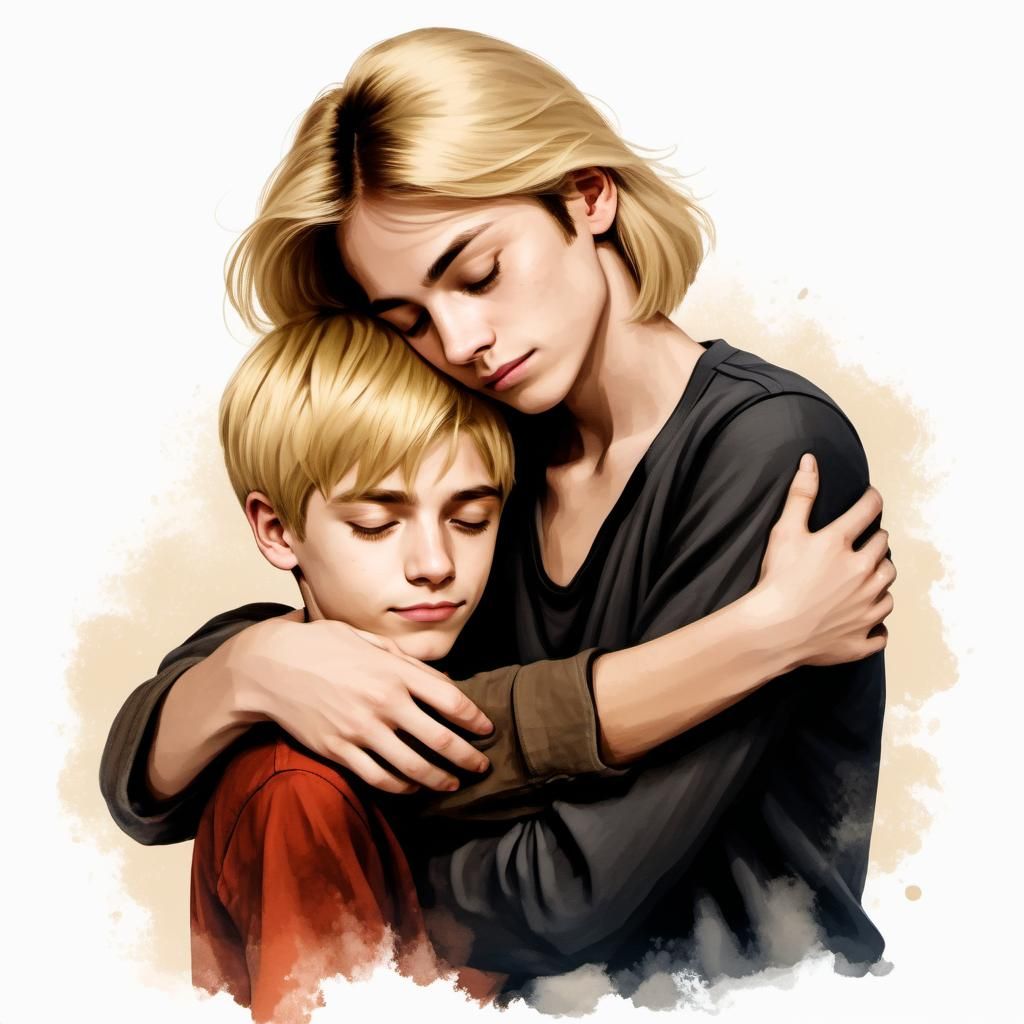 One Young boy age 13 (with short light ash blonde hair:3.0) and one beautiful young mother with (very long medium ash bl...