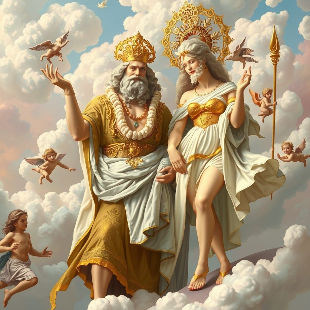 Golden Gods in Whimsical Clouds: A Rococo Masterpiece
