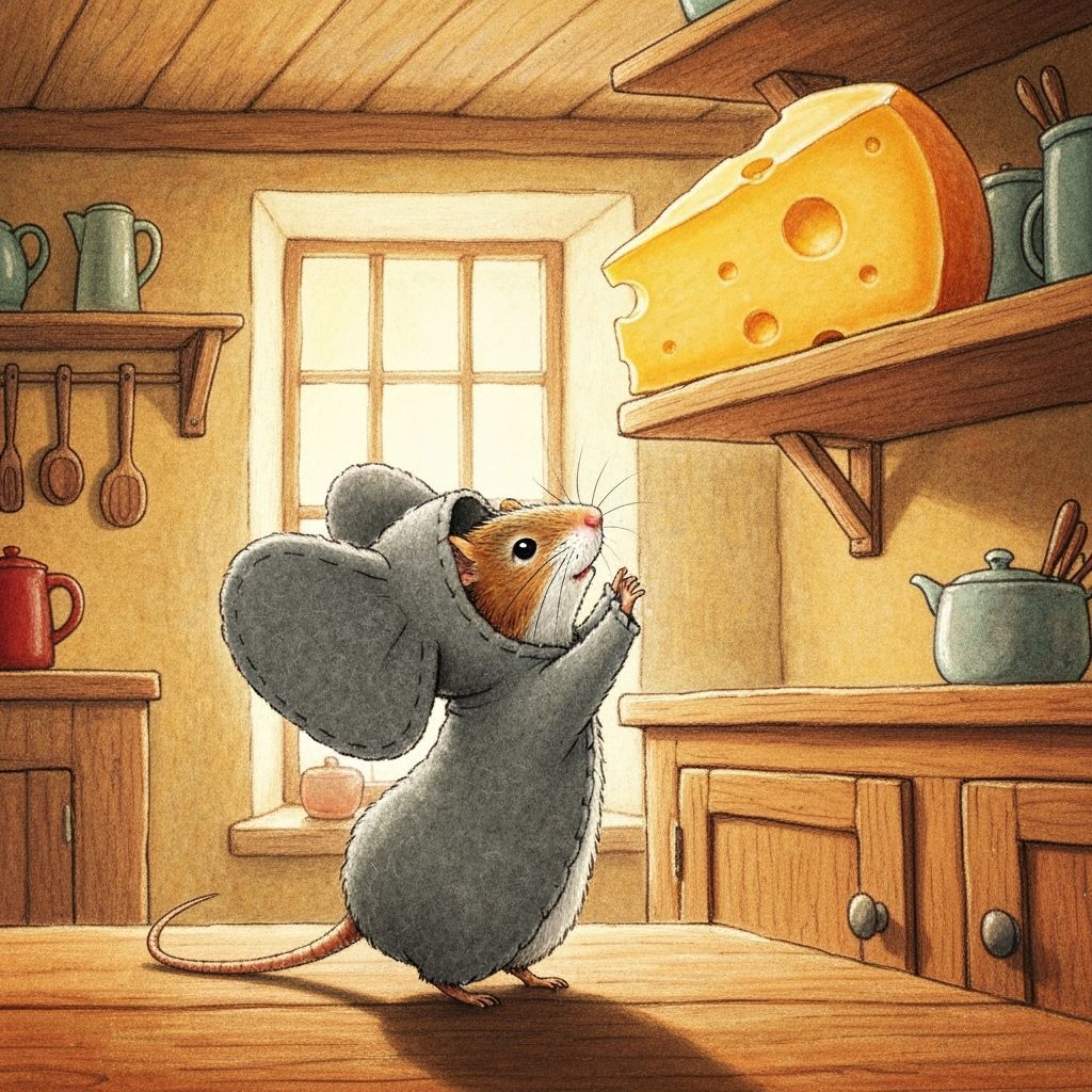 Mouse in Elephant Costume Reaches for Cheese
