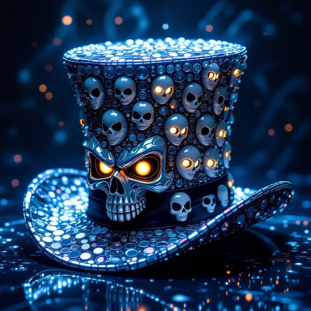 Spooky Faces Inside Marble Top Hat Dark Fantasy Art