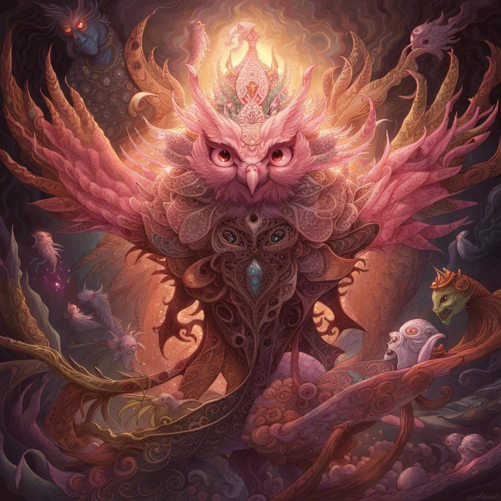 Owl God in Fractal Fireworks: Anime Key Visual