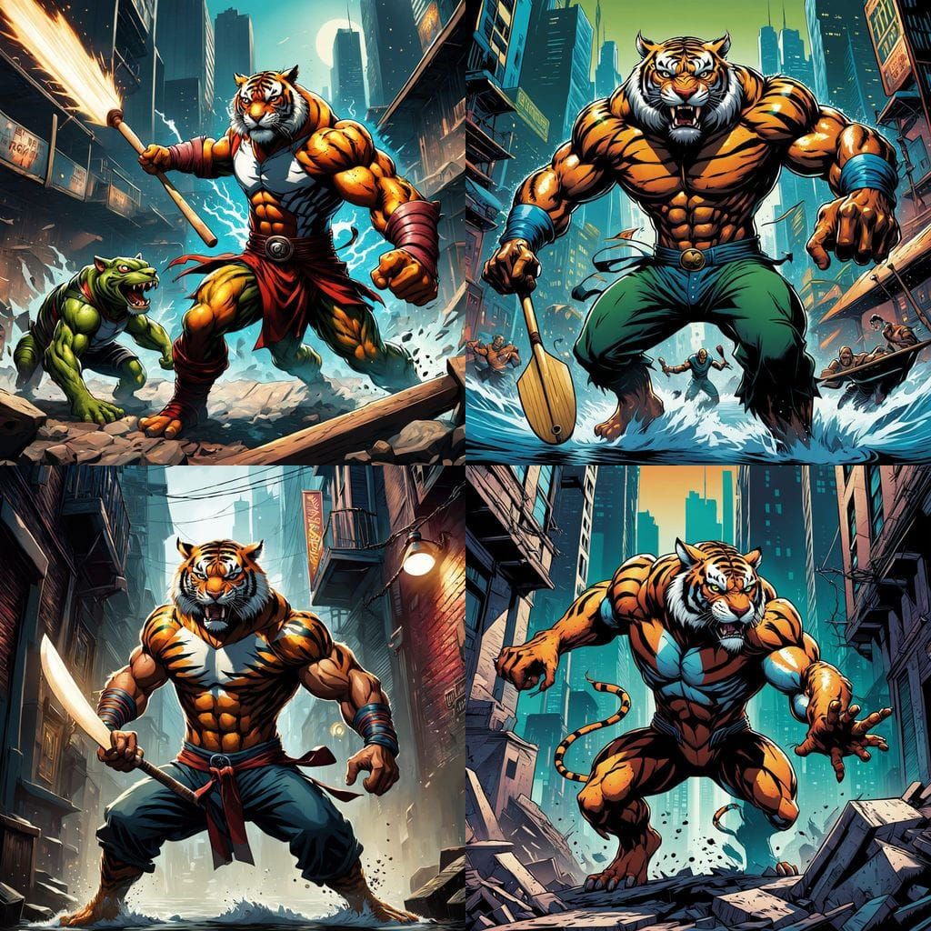 Fantastical Creatures Engage in Epic Battle in Comic Book St...