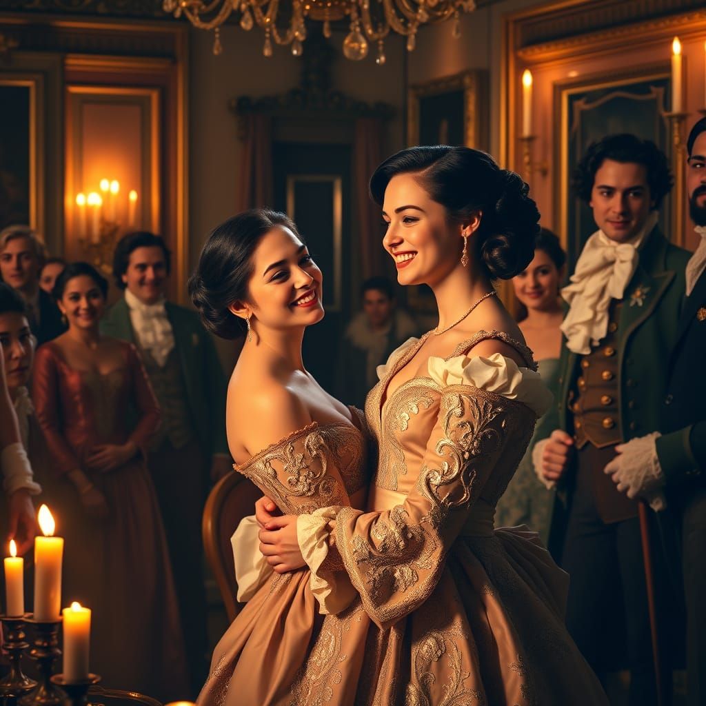 Elegant 18th-Century Ballroom Scene with Forbidden Romance