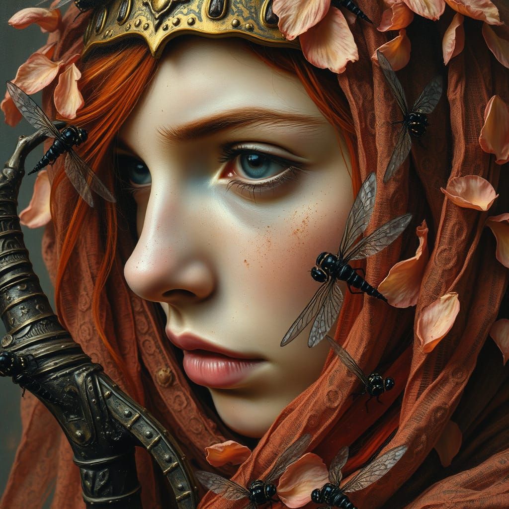 Battle Weary Warrior Maiden in Vibrant Oil Painting