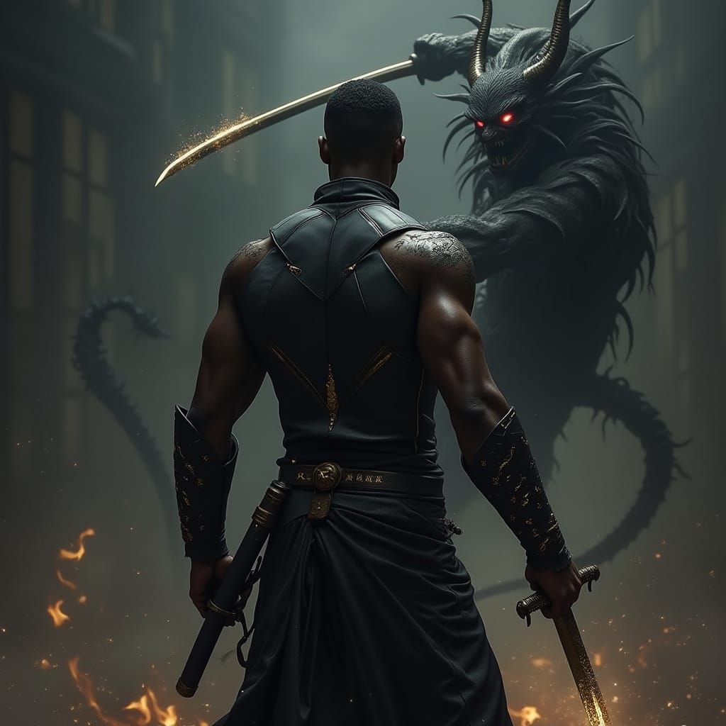 Courageous Warrior God Battles Hostile Demon Ninja