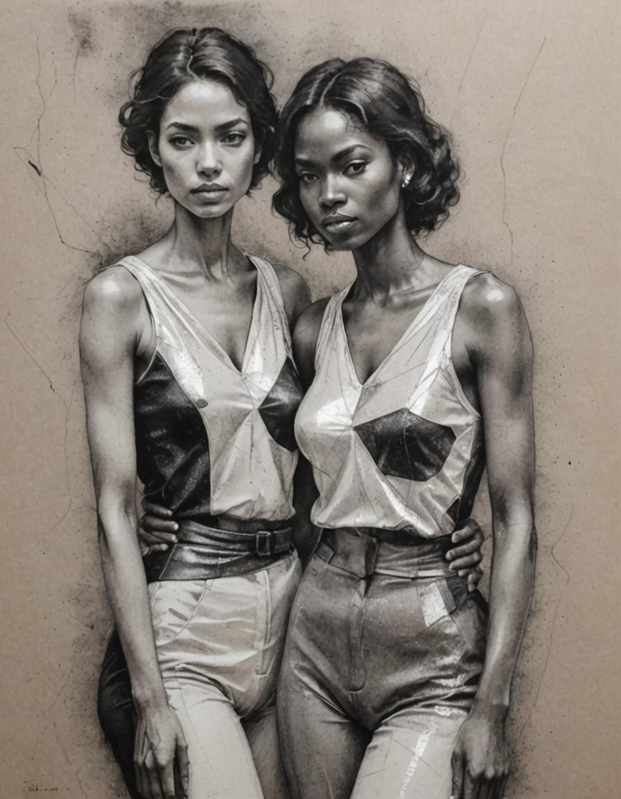 Relaxed Women: Striking Charcoal Pencil Drawing