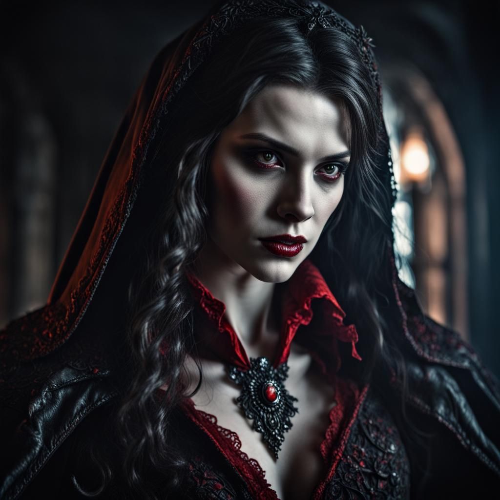 Hyperrealistic Female Vampire Portrait in High Detail