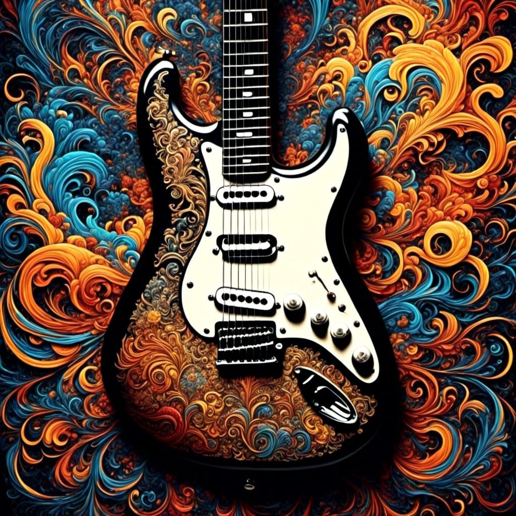 <lora:Style bender:1.0> <lora:Last style bender:1.0> "double exposure electric guitar played by the silhouette of Jimmy...