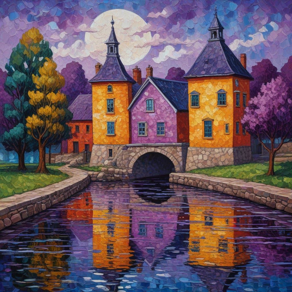 Asgard Museum Neo-Impressionist Masterpiece in Vibrant Purpl...