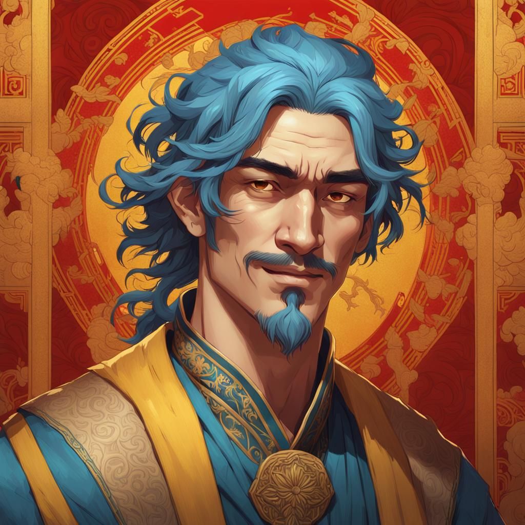 Oriental Style Portrait of Young Man in Yellow