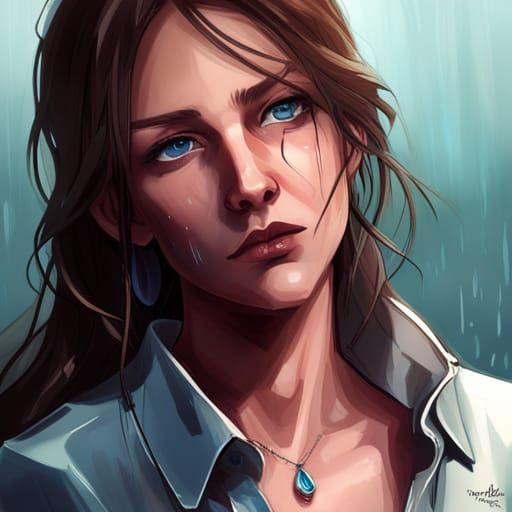 Realistic Portrait of a Girl in Rain