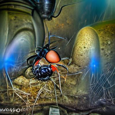 Giant Black Widow Watching Eggs in Giger Style