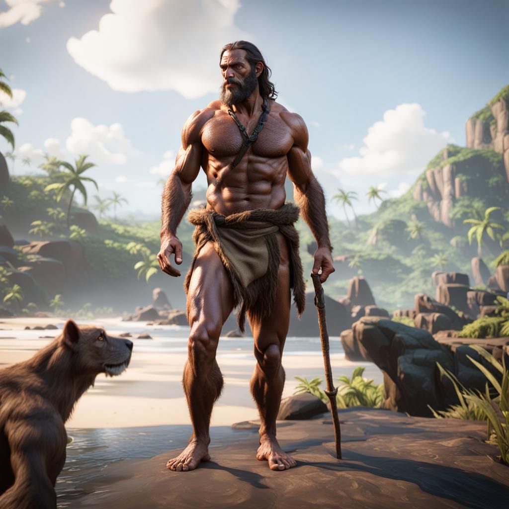 Shirtless Tarzan in Loincloth: 3D Cinematic Render