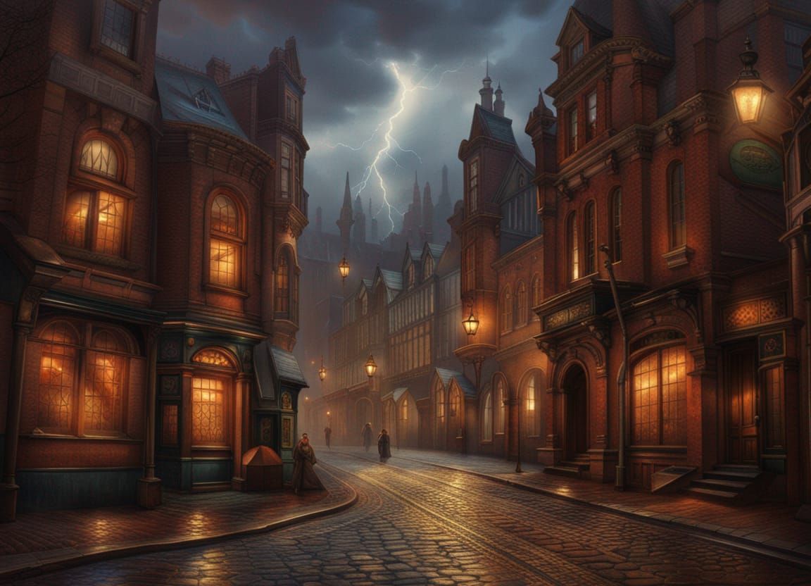 Majestic Victorian City Street in Steampunk Style