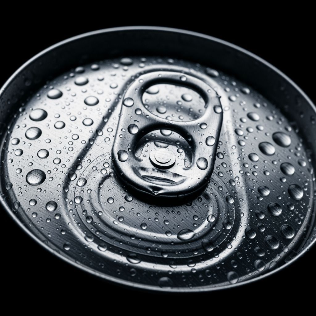 Wet Beverage Can Studio Close-Up with Water Droplets