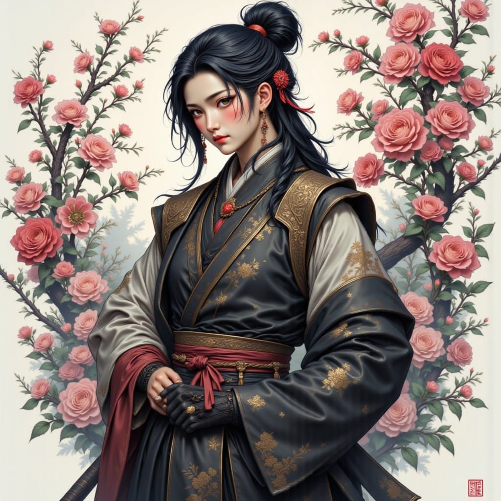 Male Samurai Warrior in Dynamic Pose