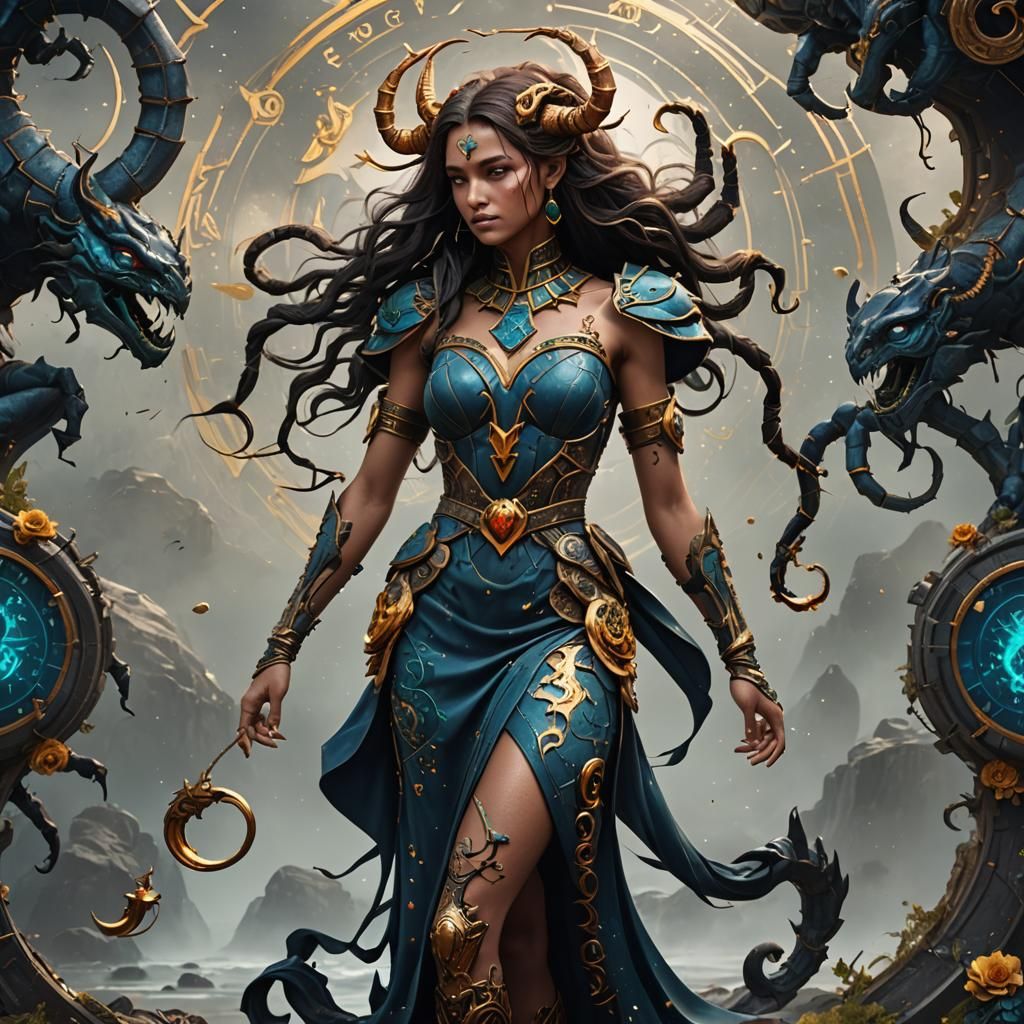 Scorpio Zodiac Dress: Detailed Fantasy Concept Art