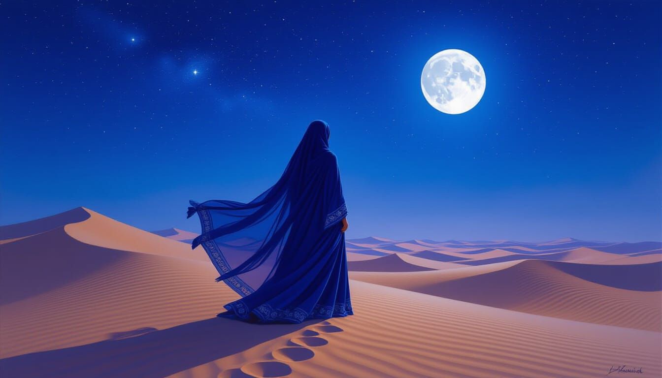 Beduin Woman in Starry Desert Night