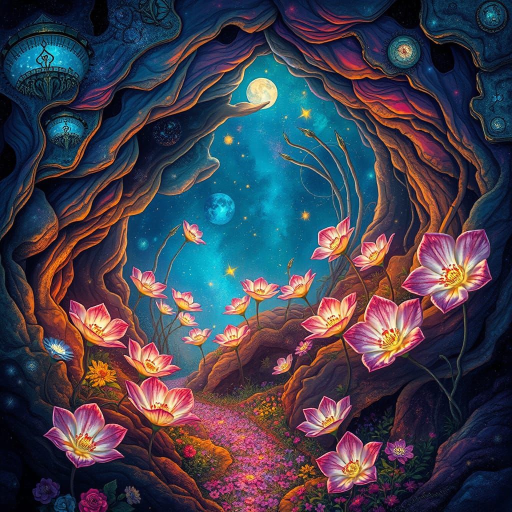 Mystical Subterranean Garden in Cosmic Dreamscape