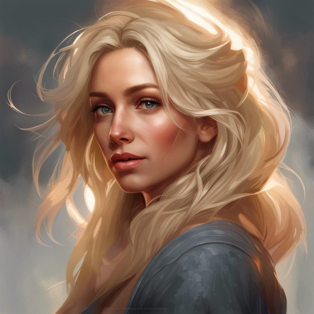 Beautiful Blonde Woman Portrait in Digital Art Style