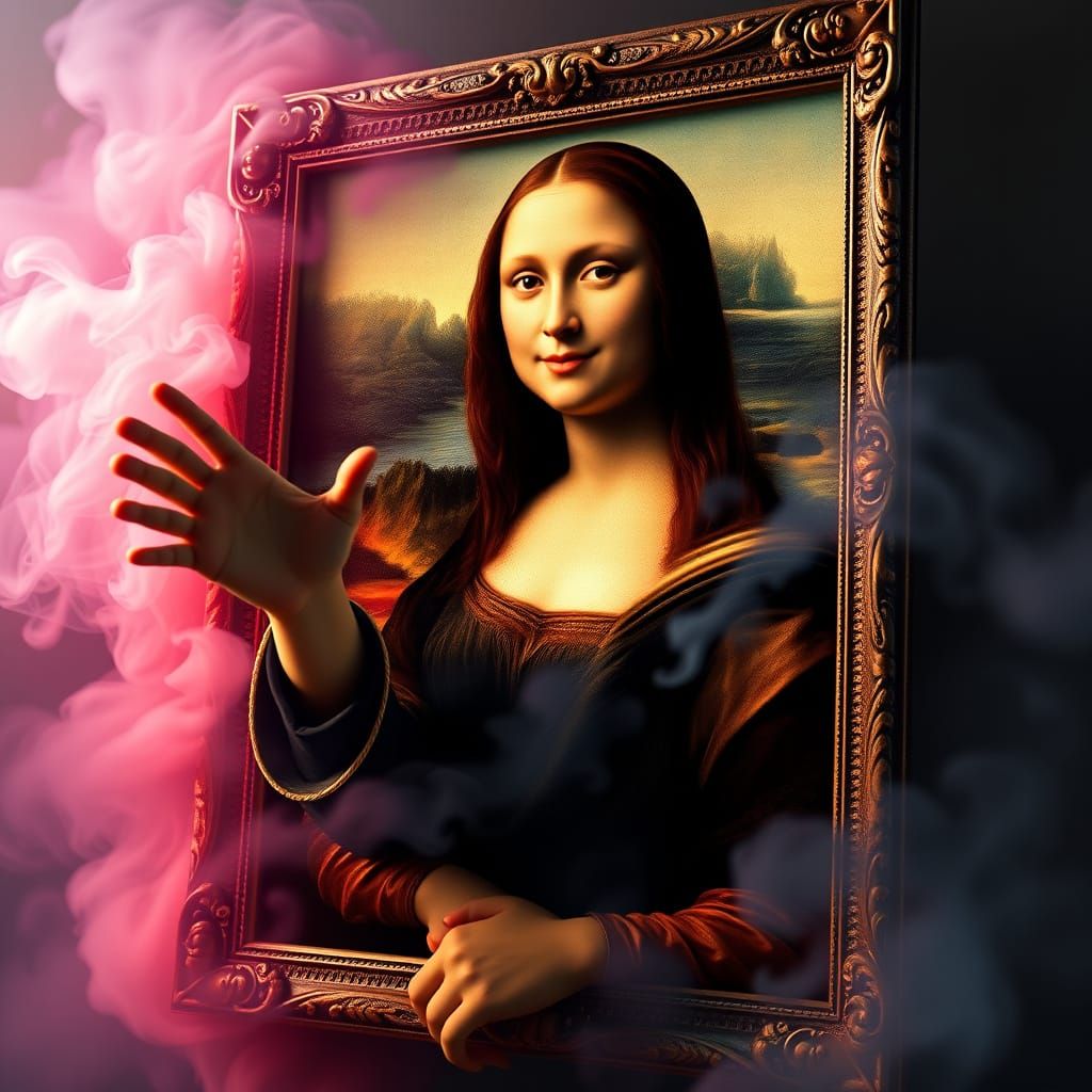 Mona Lisa Steps Out of Painting in 3D Fantasy Mist