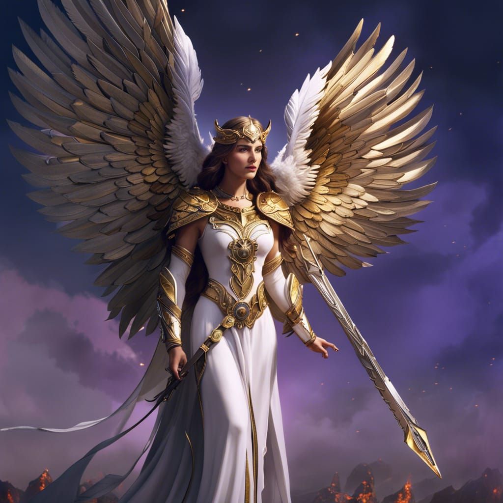 Warrior Angel with Steel Wings and Golden Halo