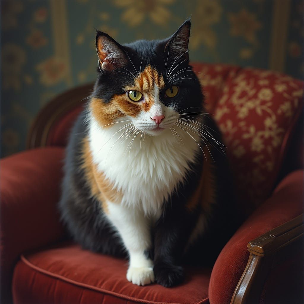 Heterochromatic Calico Cat in Surreal Portrait