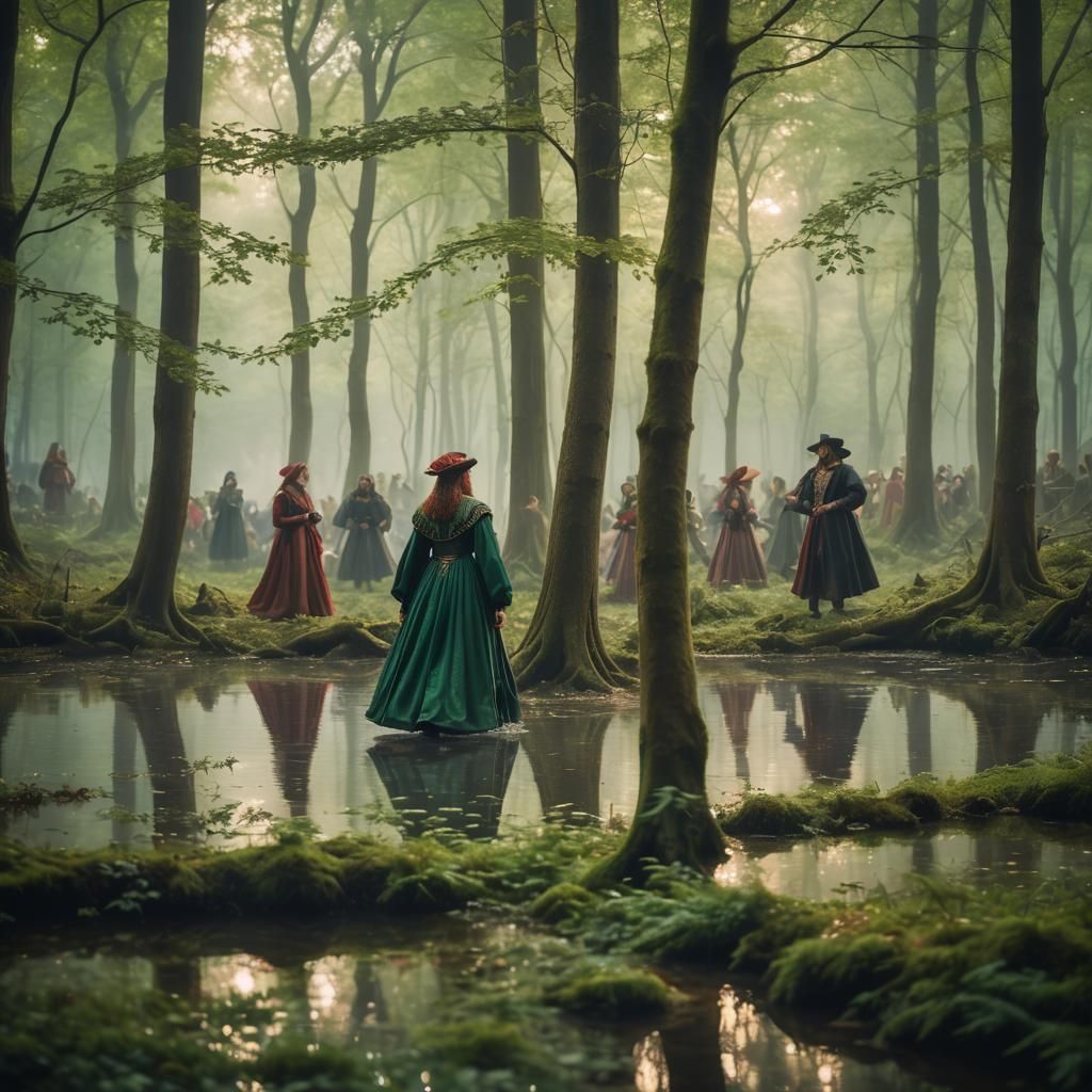 Enchanted Forest: Renaissance Figures in Dreamlike Ambiance