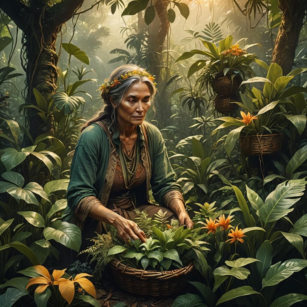 Jungle Herb Gatherer in Lush Concept Art