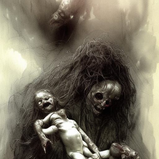Sinister Parasitic Twin in Dark Fantasy Horror Style