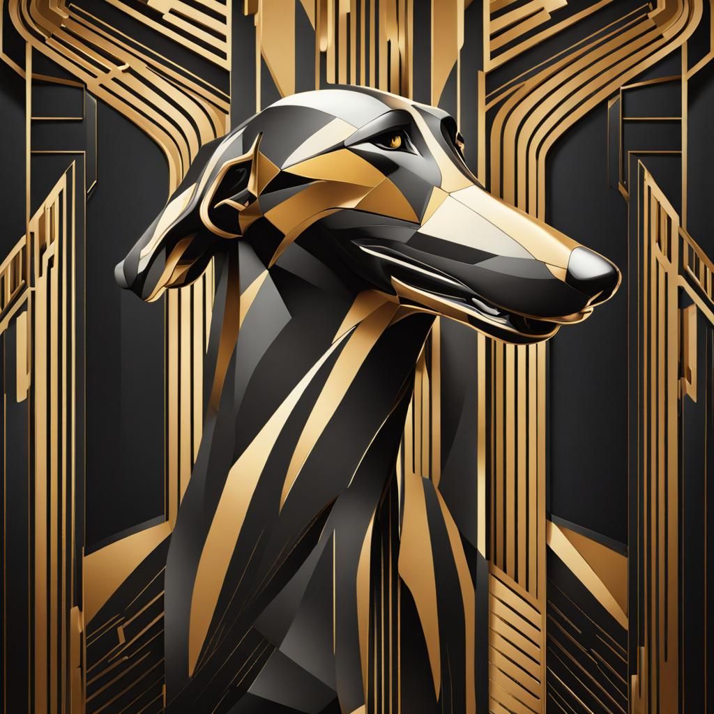 Art Deco Greyhounds in Geometric Fauvism Style